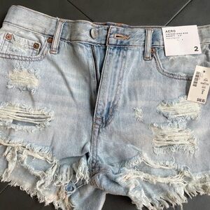 Aeropostale Light Wash Distressed High-Rise Jean Shorts
